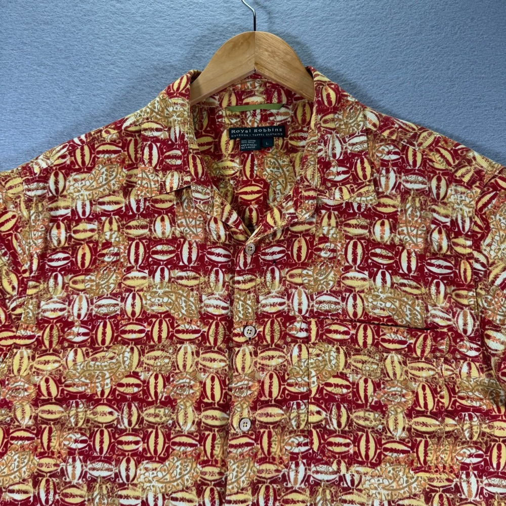 Vintage Royal Robbins Hawaiian Shirt Men Large Yellow Red Paisley Travel Comfort - Picture 5 of 10